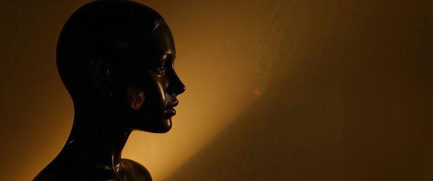 Mannequin Profile in Shadowy Gold. A Study in Form, Light, and Artistic Representation.