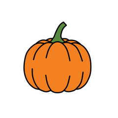 Vector illustration of an orange pumpkin on a white background. Simple and clean design suitable for autumn, harvest, or Thanksgiving themes.