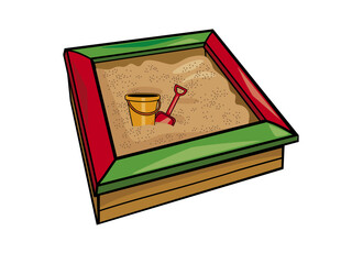Wooden sandbox with sand toys for kids