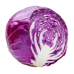 Half purple cabbage showcasing vibrant color and intricate texture on clean white background, half Purple cabbageisolated on white background