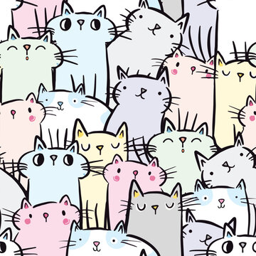 Pastel color kitty cat seamless background