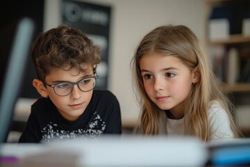 Young students in cooperation with their academic assignment, working together to solve problems and complete a shared project or research task, Generative AI