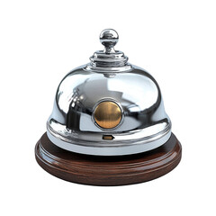 Elegant silver service bell on wooden base, perfect for hospitality concepts