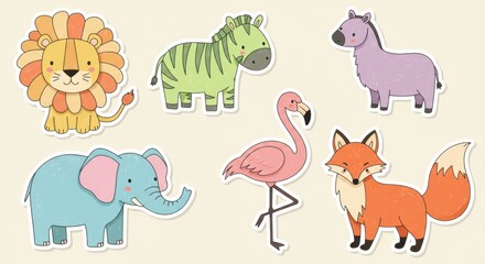 Obraz premium Cute Jungle Animals Illustration Set