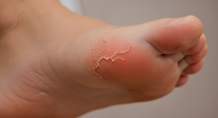 Fototapeta premium Close up of a female foot with peeling skin, a common condition for foot care and hygiene