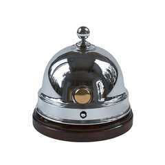 Polished service bell with lustrous surface and wooden base isolated