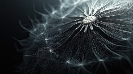 Abstract Dandelion Seed Head Macro on Black Background