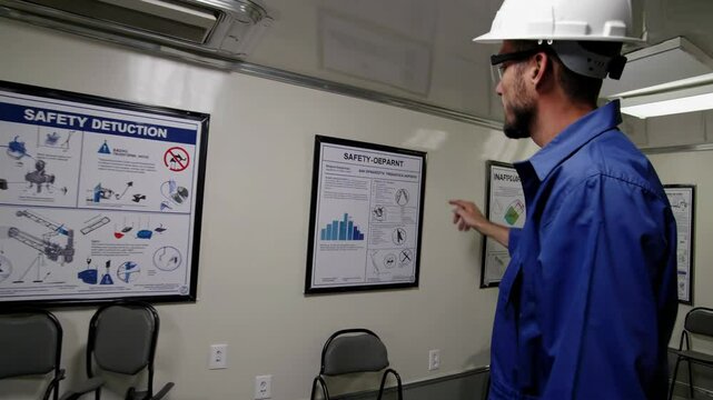 Construction safety training led by engineer in office container
