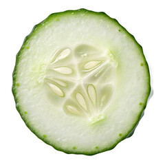 Single circular slice of a fresh cucumber isolated on a transparent background