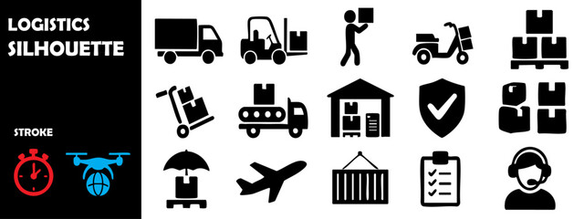 Logistics Silhouette Vector Set – Delivery, Transport and Supply Chain Icons
