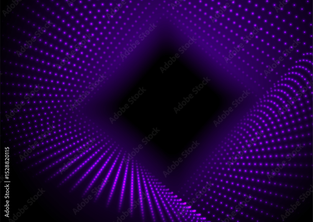Poster ultraviolet neon glowing dotted linear squares abstract hi-tech background. futuristic geometric vec
