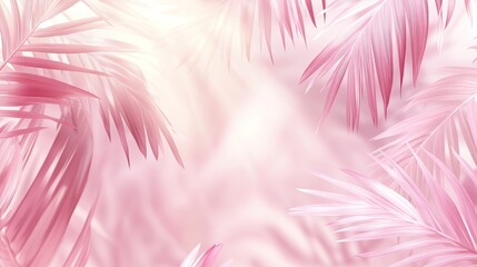 Pink Palm Leaves in Soft Focus Dreamy Background