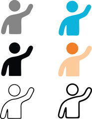 Waving person icon set in colorful flat and outline styles