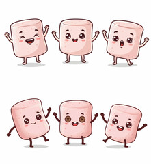 Set of Cute Cartoon Marshmallows with Various Expressions