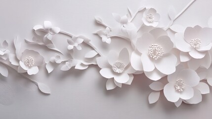 Delicate white paper flowers, arranged artfully