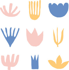 Abstract Pastel Flower Shapes - Minimalist Floral Elements in Matisse Cutout Style