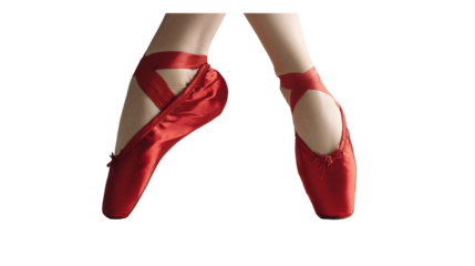 Red ballet shoes detail. isolated, transparent background