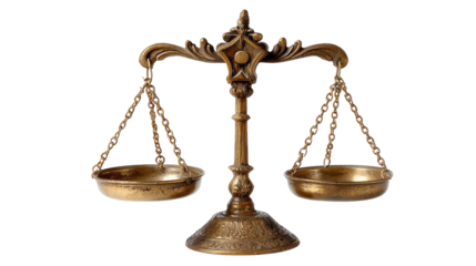 A scale of justice stands for balance and fairness. isolated, transparent background