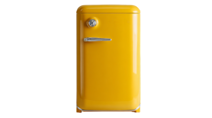 yellow vintage refrigerator isolated, transparent background