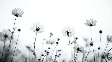 Monochrome Cosmos Flowers in a Field