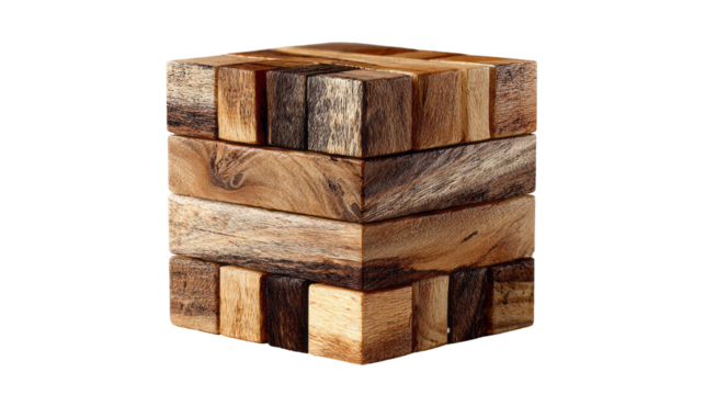 a wooden cube constructed of block isolated, transparent background