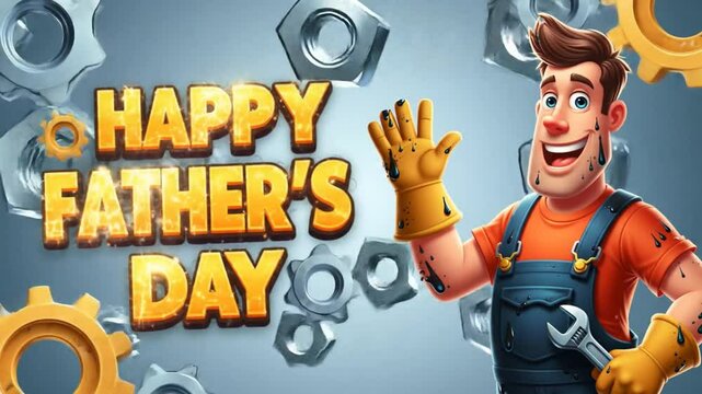 Happy Father’s Day Mechanic Animation – Cartoon Dad with Tools