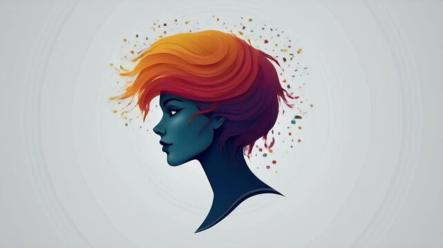 Abstract Female Head Logo with Vibrant Colors, Creative Symbol of Mind, Intellect, and Innovative Thinking