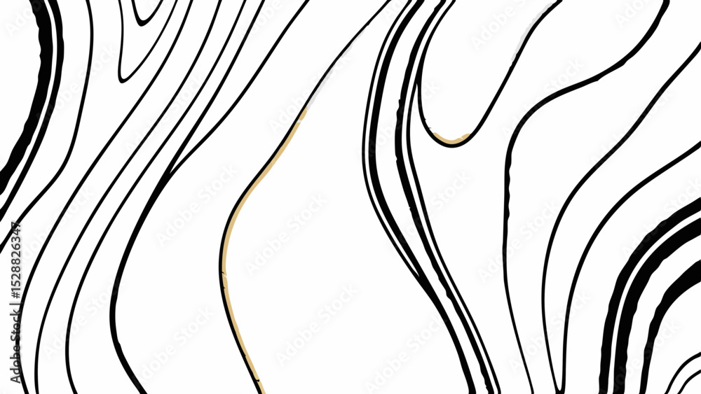 Poster abstract background featuring wavy black lines on a white surface creating a flowing and organic pat