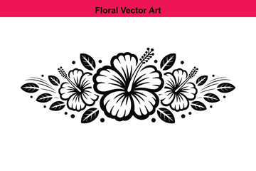 Hibiscus flower floral arrangement silhouette. Hibiscus flowers and leaves silhouette