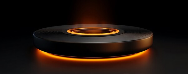 amber glowing wireless power circle levitating central core emitting radiant charge minimal sci-fi tabletop concept