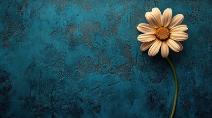 Single Daisy Flower on Dark Blue Textured Background