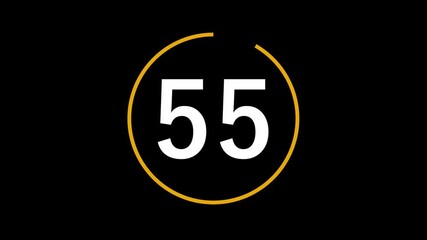 60-Second Countdown - Clean black Screen Timer yellow circle slow motion animation countdown 1 minute 4k - Powered by Adobe
