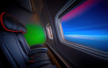 Airplane interior, night flight