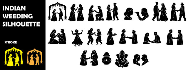 Indian Wedding Silhouette Vector Set – Traditional Ceremony and Cultural Rituals