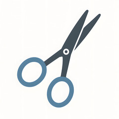 Vector illustration of open blue handle scissors on white background, minimal flat style office tool for cutting paper or fabric, graphic art clip symbol for stationery, craft, or school supply concep