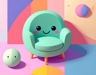 Fototapeta premium Cute 3D Chair with Smile.