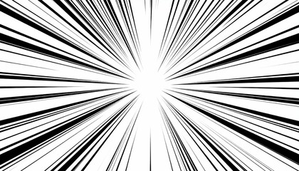 Line speed effect with radiating black stripes on white background. 