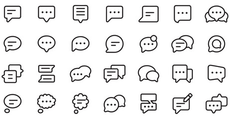 Chat And Message Icons Set, Speech Bubble Outline, Text Communication Vector, Online Conversation Clipart, Minimal Line Style Pack
