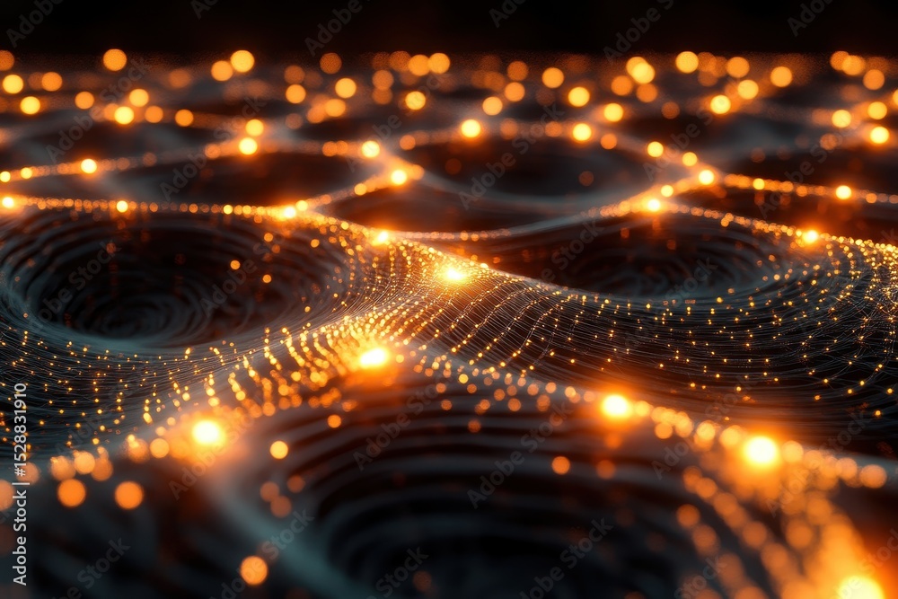 Aufkleber glowing neural network of dots in an abstract seamless pattern showcasing depth and complexity, neur