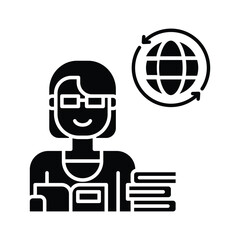 A vector graphic illustration of a teacher development icon showing a teacher engaging in self improvement. Perfect for educational and self development materials, etc. Solid style.