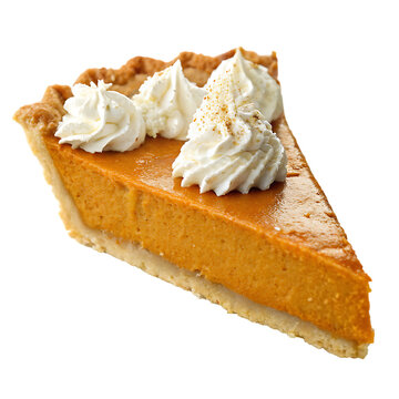 A slice of pumpkin pie with whipped cream isolated on a transparent background