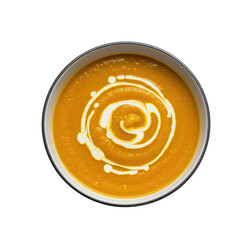 Creamy pumpkin soup in a bowl.