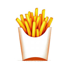 Golden french fries in a paper container.