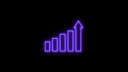 Neon green bar graph displayed sign. Business strategy, planning and digital marketing. Neon business graph icon on black background.