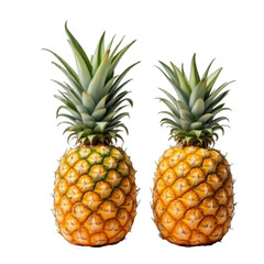 Two ripe pineapples against a black background.