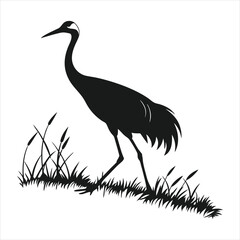 silhouette crane on white background