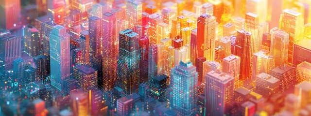 Fototapeta premium Vibrant Cityscape Modern Architecture Data Economic Growth
