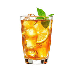 Iced tea with lemon and mint in a glass.