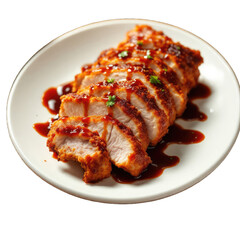 Sliced turkey breast with a sweet and savory sauce.
