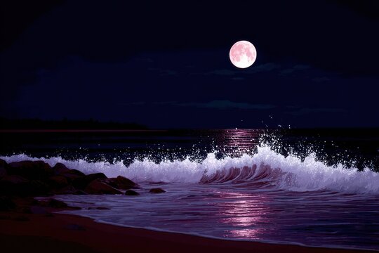 Pink moonlit seascape
